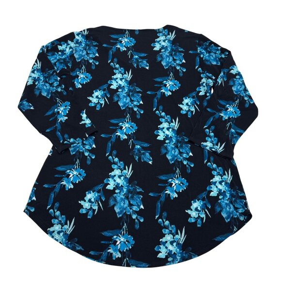 Chico's Travelers Black & Blue Floral Long Sleeve V-Neck Blouse Top Size 2 /US L - Picture 2 of 8